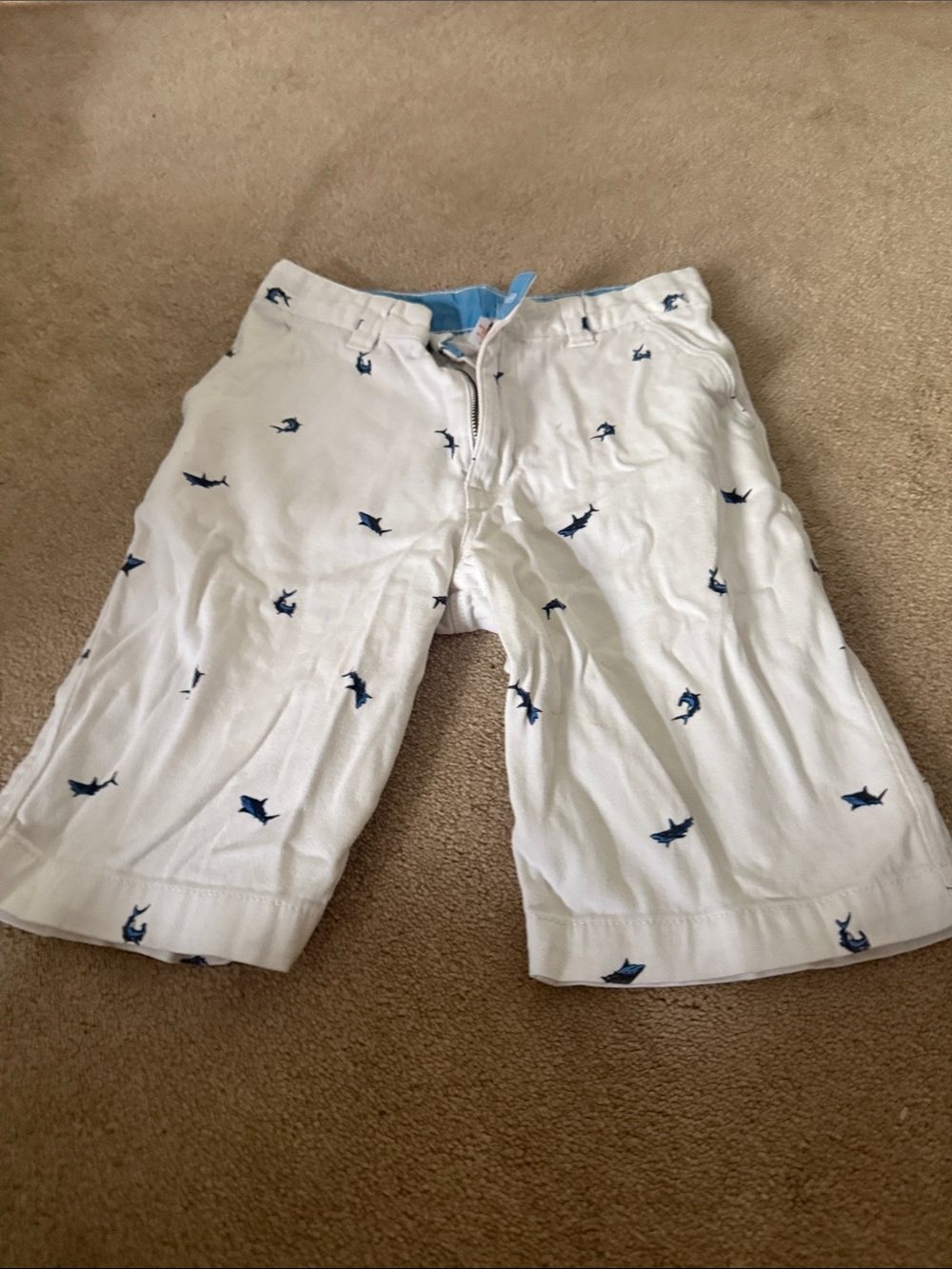 wonder nation White Shorts with Navy Shark Embroidery